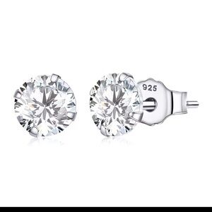 18K WHITE GOLD OVER 925 sterling silver stud earrings Diamond like 7mm CZ